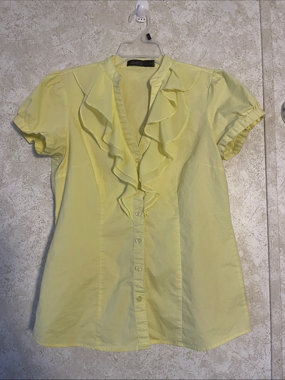 The Limited Pale Yellow Essential Ruffled Button-Up Shirt Blouse Medium
